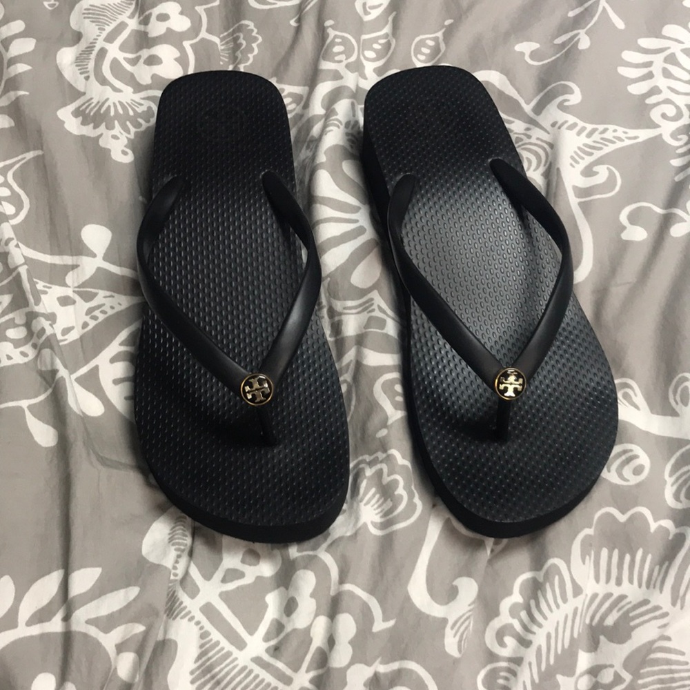 Black Tory Burch wedge Flip Flops